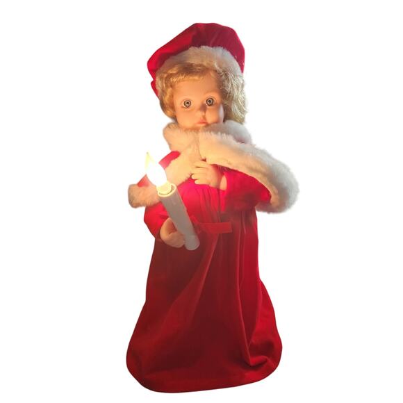 VTG Rennoc Animated Caroler Doll Figure Candle Light Motionette Red Velvet Cape - Picture 2 of 5